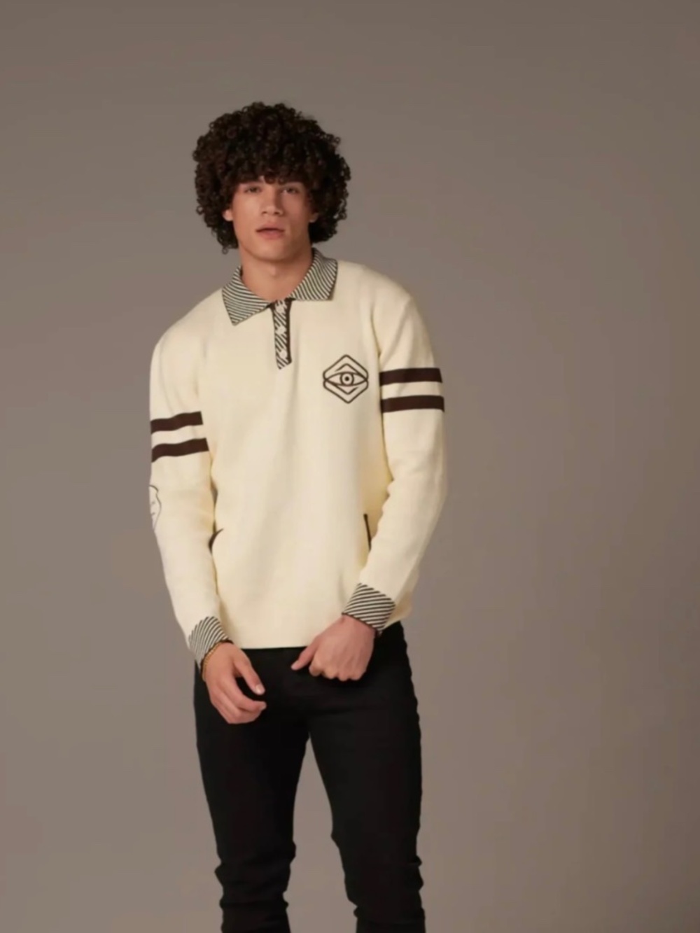 Brand of Eyecons Paris Men Zebra Royale Knit Cotton Polo Sweater M Streetwear